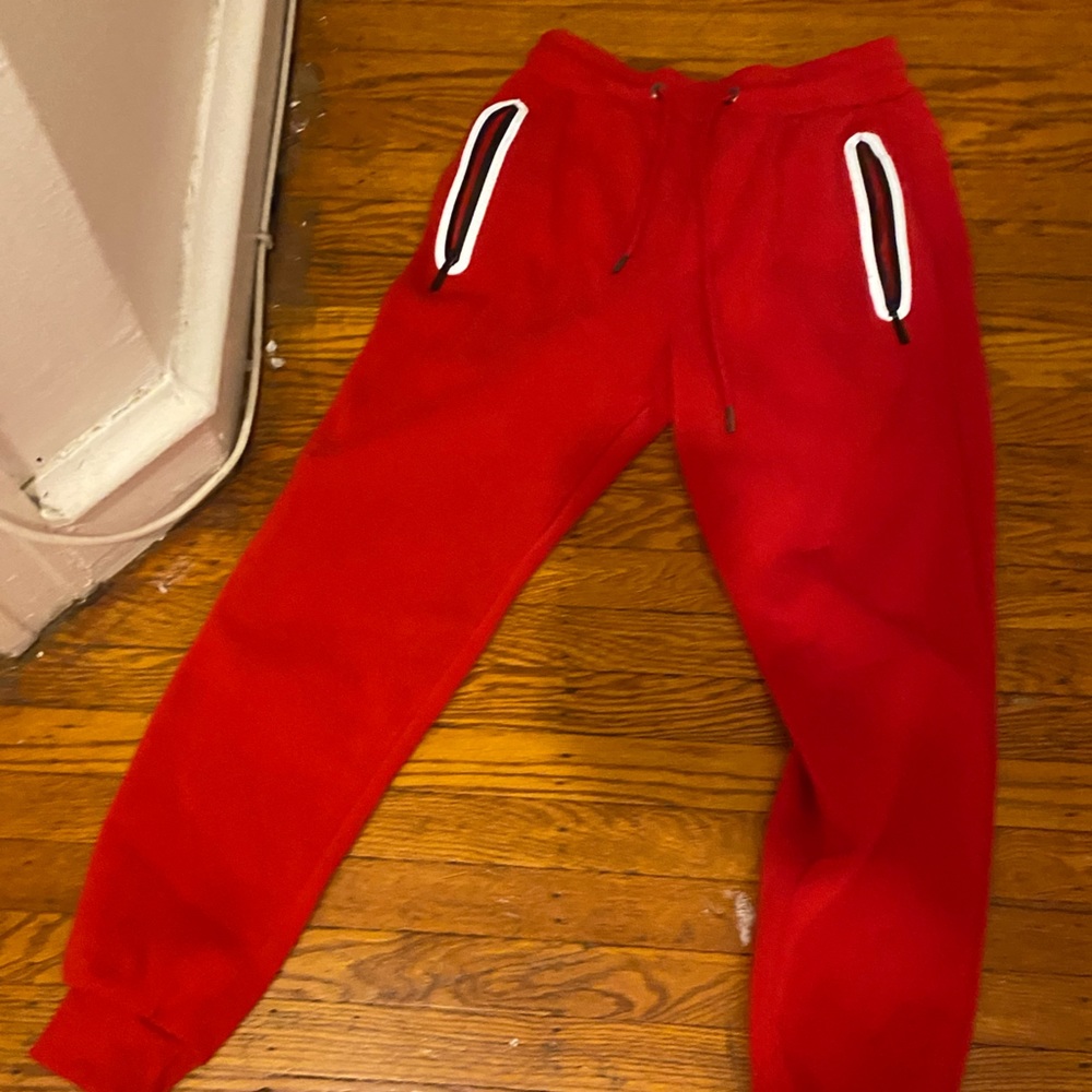red sweatpants